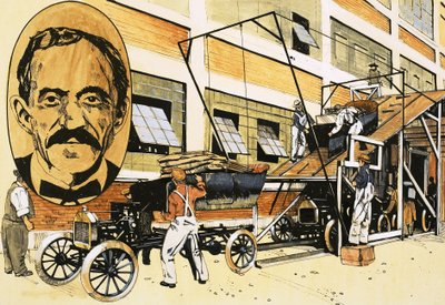 Henry Ford i jego pierwsza linia produkcyjna z 1908 r. autorstwa English School