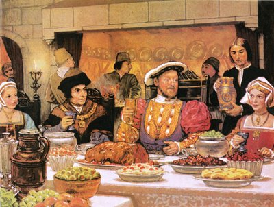 Henryk VIII z Sir Thomasem More po jego prawej stronie autorstwa English School