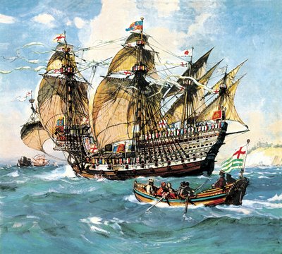 Okręt flagowy Henryka VIII „Henri Grace a Dieu” autorstwa English School