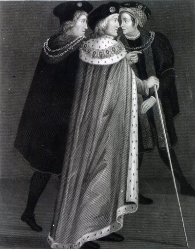 Henryk VII z Richardem Empsonem i Sir Edmundem Dudleyem (grafika) autorstwa English School