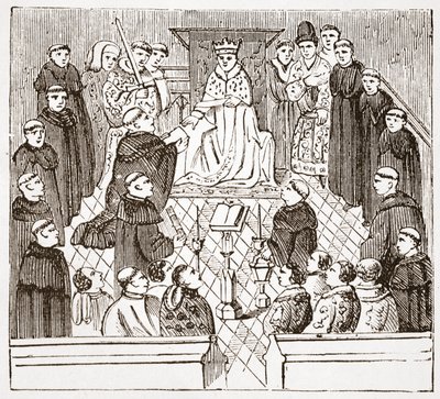 Henryk V i jego parlament (z Harleian MMS w British Museum), ilustracja z Historii protestantyzmu Jamesa Aitkena Wylie (1808-1890), wyd. 1878 autorstwa English School