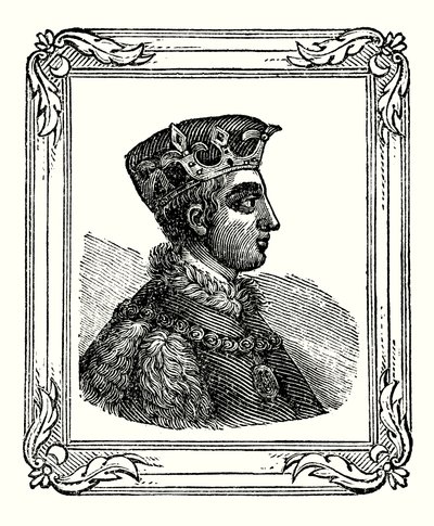 Henryk V urodził się w 1388 r., koronowany w 1413 r., zmarł w 1422 r. (ryty) autorstwa English School