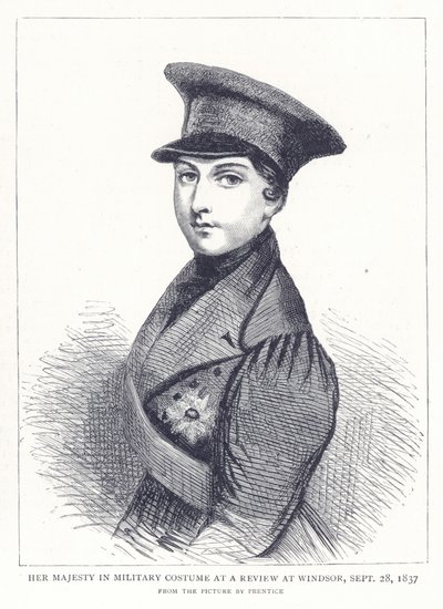 Jej Wysokość w stroju wojskowym na przeglądzie w Windsor, 28 września 1837 r. autorstwa English School