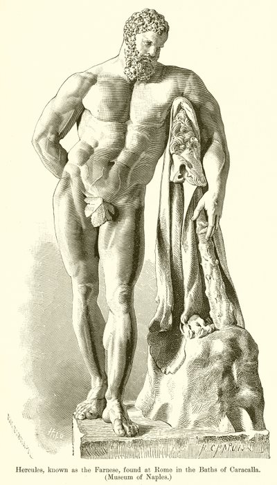 Herkulesa, znanego jako Farnese, znaleziono w Rzymie w Terenie Karakalli. (Muzeum Neapolu) autorstwa English School