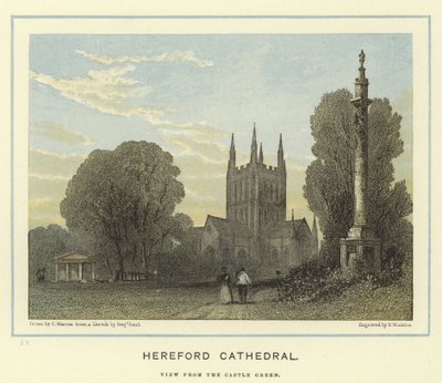 Katedra w Hereford, widok z zamku Green autorstwa English School