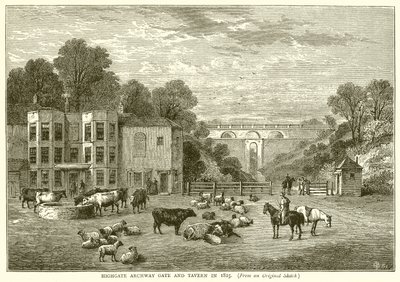 Brama Archway Highgate i tawerna w 1825 r. autorstwa English School