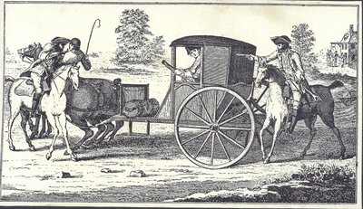Hazardziści James MacLaine i William Plunkett okradają hrabiego Eglintona na wrzosowiskach Hounslow, 26 czerwca 1750 r. (rycina) autorstwa English School