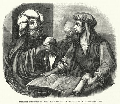 Chilkiasz przedstawiający królowi Księgę Prawa, Guercino (rycina) autorstwa English School