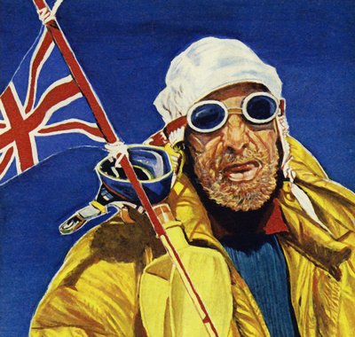 Hillary i Tenzing dotarli na szczyt Everestu i planety Union Jack autorstwa English School