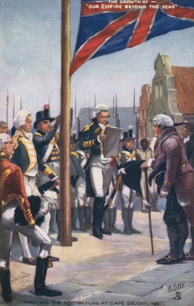 Podnoszenie brytyjskiej flagi w Cape Colony, 1796 autorstwa English School