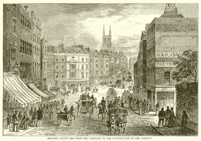 Holborn Valley i Snow Hill przed budową wiaduktu autorstwa English School