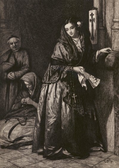 Woda święcona, wytrawiona przez G W Rhead, według J Phillipsa (litografia) autorstwa English School