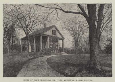Dom Johna Greenleafa Whittiera, Amesbury, Massachusetts (grawerowanie) autorstwa English School