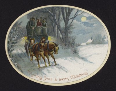 Powóz konny podróżujący po śniegu (chromolitho) autorstwa English School