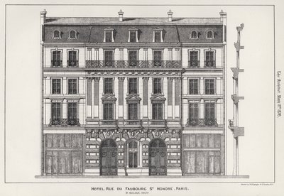 Hotel, Rue Du Faubourg St Honore, Paryż (grawerowanie) autorstwa English School