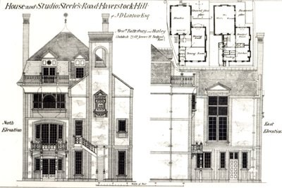 Dom i studio, Steeles Road, Haverstock Hill, z The Building News, 9 lutego 1877 r. autorstwa English School