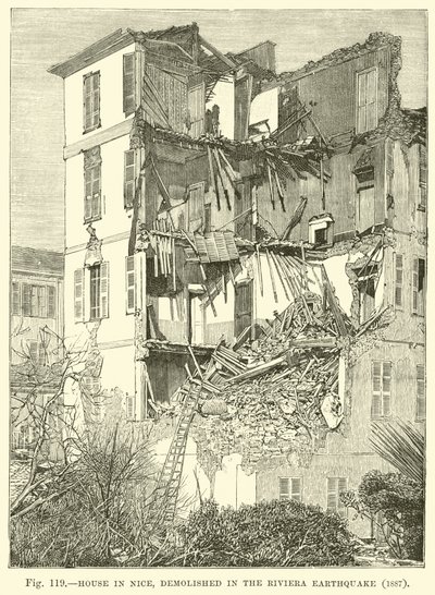Dom w Nicei, zburzony podczas trzęsienia ziemi na Riwierze, 1887 autorstwa English School