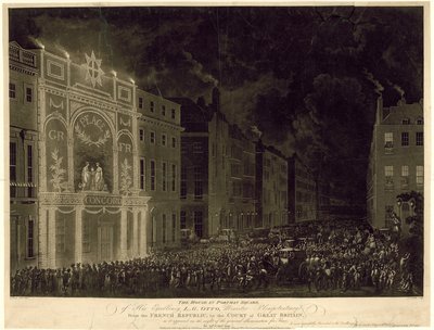 Dom przy Portman Square ambasadora Francji, oświetlony na cześć pokoju, 29 kwietnia 1802 r. autorstwa English School