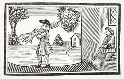 O tym, jak wielka siła Toma Hickathrifta stała się znana, ilustracja z książki Chap-books of the Eighteenth Century Johna Ashtona, wyd. 1882 autorstwa English School