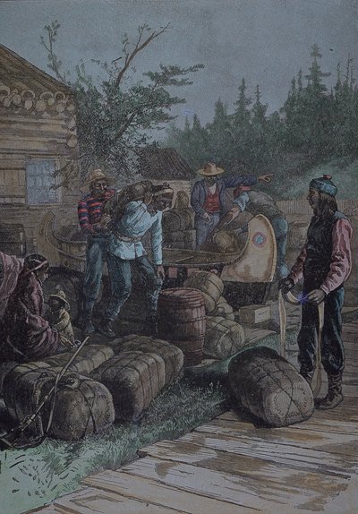 Hudson Bay Company, punkt handlowy w połowie XIX w., koniec XIX w. (rycina) autorstwa English School