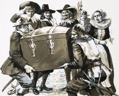 Hugo Grotius ucieka z fortecznego więzienia Loevateyn autorstwa English School