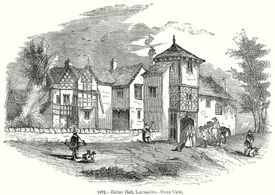 Hulme Hall, Laneashire. - Widok z przodu (grawerunek) autorstwa English School