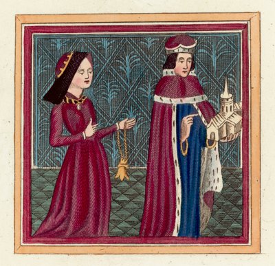 Humphrey Duke of Gloucester i jego druga żona Eleanor Cobham (kolorowy grawerunek) autorstwa English School