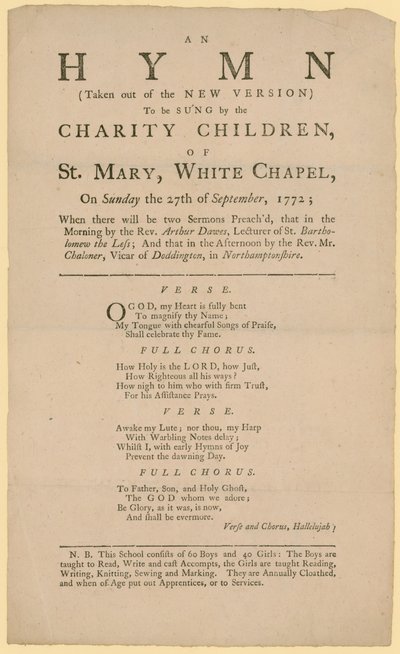 Hymn do śpiewania przez dobroczynne dzieci Najświętszej Marii Panny autorstwa English School