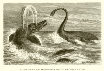 Ichtiozaur i Plesiosaurus, układ oolitowy i liasowy autorstwa English School