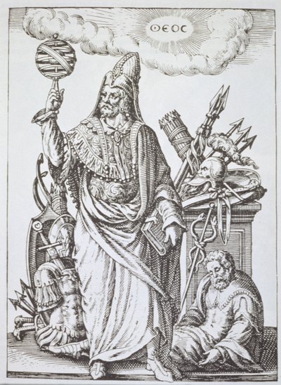 Idealna postać Hermesa Trismegistosa, kopia ilustracji z Wróżbiarstwa i zabytków magicznych Jean-Jacques Boissard, 1605, opublikowana pod koniec XIX wieku autorstwa English School