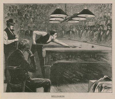 Ilustracja przedstawiająca mężczyzn grających w bilard autorstwa English School