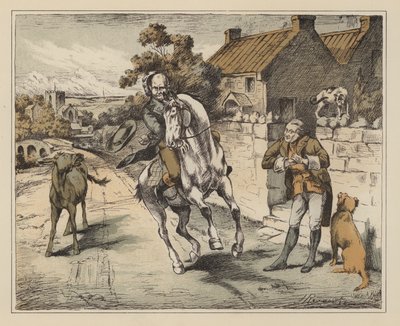 Ilustracja do The Diverting History of John Gilpin autorstwa Williama Cowpera (kolorowa litografia) autorstwa English School