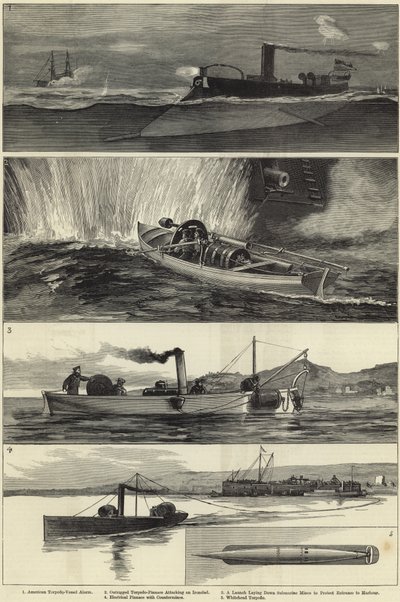 Ilustracje wojny torpedowej autorstwa English School