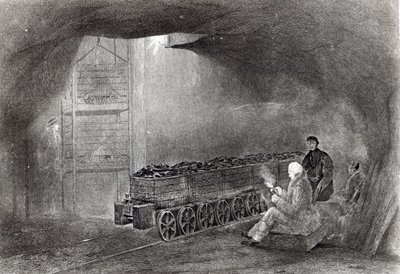 W kopalni węgla, ilustracja z „Historii węgla, koksu, pól węglowych i produkcji żelaza w północnej Anglii” autorstwa W.Fordyce’a, opublikowanej w 1860 r. autorstwa English School
