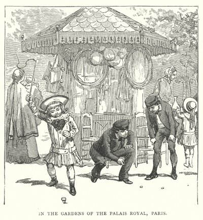 W ogrodach Pałacu Królewskiego w Paryżu (rycina) autorstwa English School