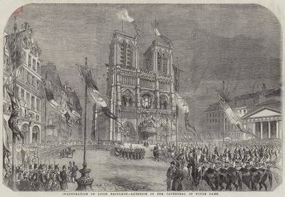 Inauguracja Ludwika Napoleona, Zewnątrz Katedry Notre Dame (rycina) autorstwa English School