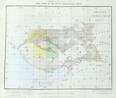 Wykres indeksu Cutch Topographical Survey przez Trigonometrical Branch, Survey of India, Dehra Dun, listopad 1881 autorstwa English School