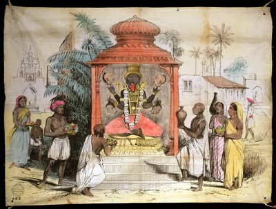 Indie, Figura i kult Kali, ok. 1850 (tusz i pranie na tkaninie) autorstwa English School