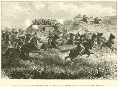 Indianie atakujący Overland Mail na równinach przed czasami Pacific Railroad autorstwa English School