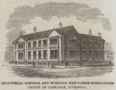 Szkoły przemysłowe i wolny kościół pracujący dla mężczyzn w Kirkdale w Liverpoolu (grafika) autorstwa English School