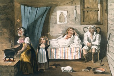 Wewnątrz domku, z Malowniczej wycieczki po angielskich jeziorach autorstwa T.H. Fielding i J. Walton, wyd. R. Ackermann, Londyn, 1821 (akwatinta ręcznie kolorowana) autorstwa English School
