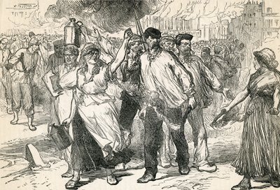 Powstańcy pustoszą ulice Paryża, zaczerpnięte z Cassells Illustrated History, 1872 autorstwa English School