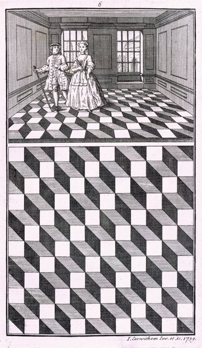 Wnętrze, ilustracja z różnego rodzaju dekoracji podłóg, John Carwitham, 1739, rycina bw autorstwa English School