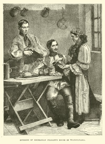 Wnętrze domu rumuńskich chłopów w Transylwanii autorstwa English School