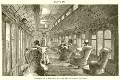 Wnętrze samochodu Pullman na linii Midland Railway autorstwa English School