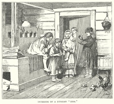 Wnętrze rosyjskiej "Izby" (grawerunek) autorstwa English School