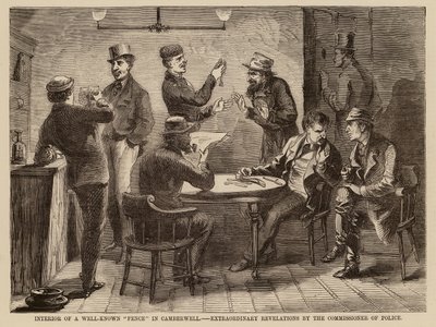 Wnętrze znanego "ogrodzenia" w Camberwell, niezwykłe rewelacje komisarza policji (rycina) autorstwa English School