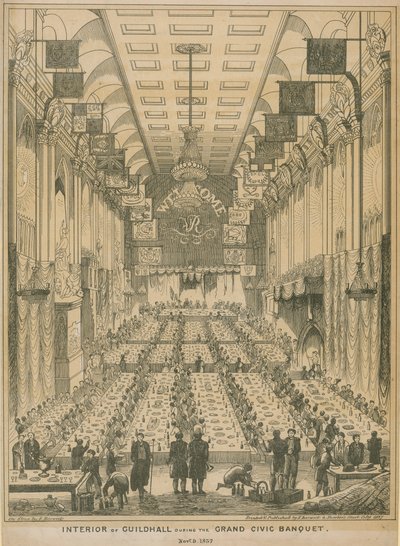 Wnętrze Ratusza podczas wielkiej uczty obywatelskiej, 9 listopada 1837 r. autorstwa English School