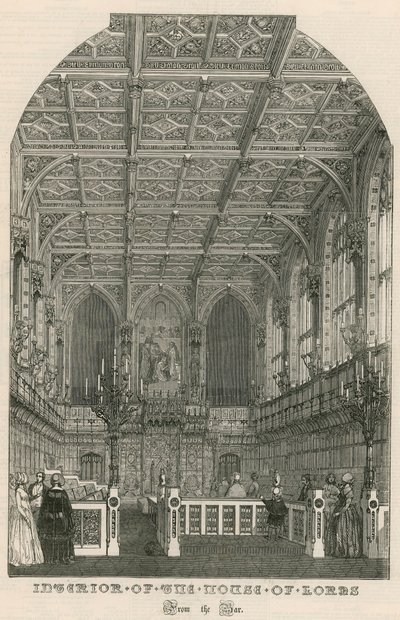 Wnętrze Izby Lordów, Westminster, Londyn, od baru autorstwa English School
