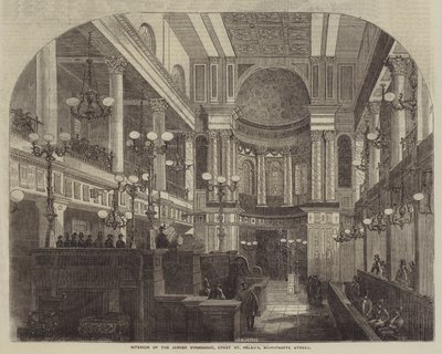 Wnętrze Synagogi Żydowskiej, Wielka Św. Heleny, ul. Bishopsgate (rycina) autorstwa English School